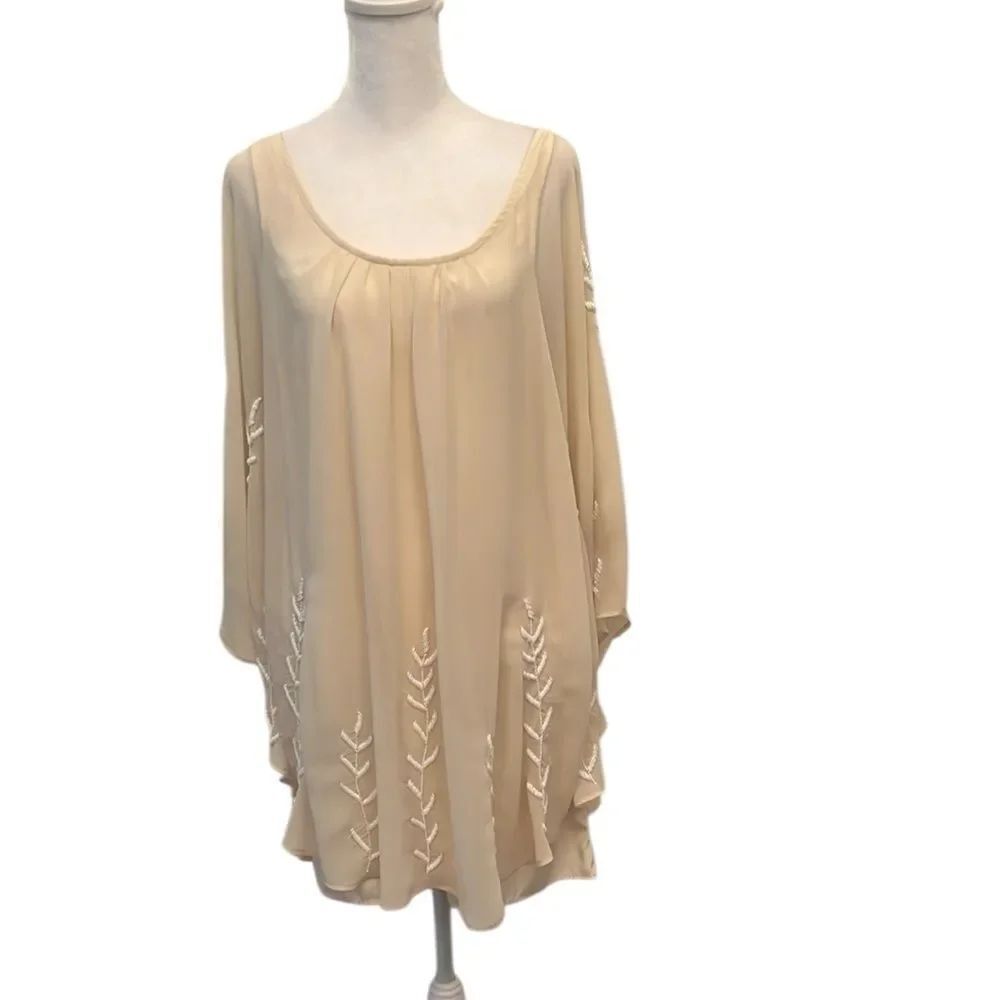 Free People elegant cream size medium beaded flowy shear mini dress EUC